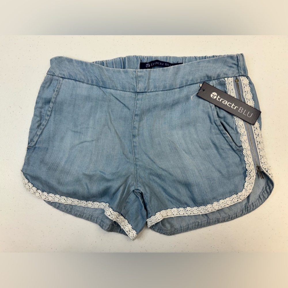 Tractr Blu Short Blue Lace Women Side Zipper  2 Pockets NWT Sz 24 / XS # 299